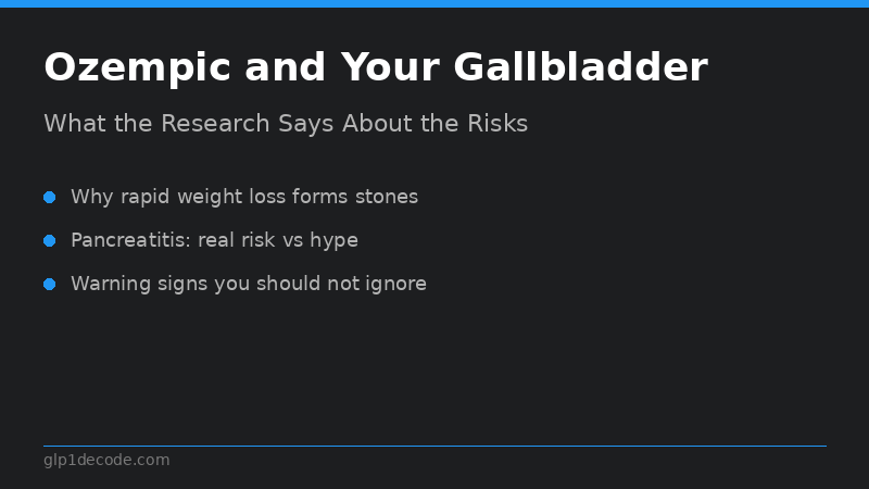 Anatomical illustration highlighting gallbladder and pancreas with GLP-1 medication context